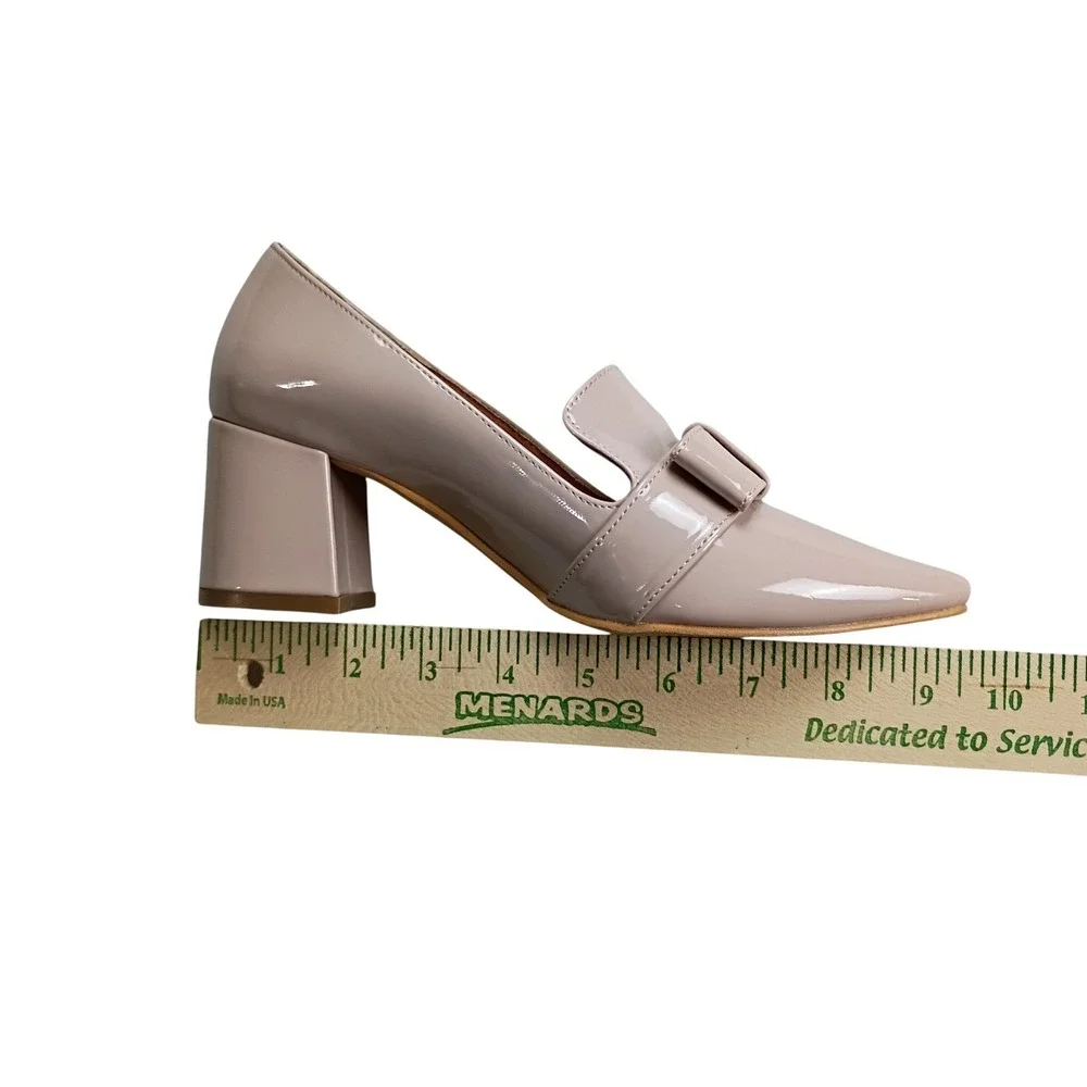 Patent Pointed-Toe Bow Loafers in Taupe - Women Shoes Heels